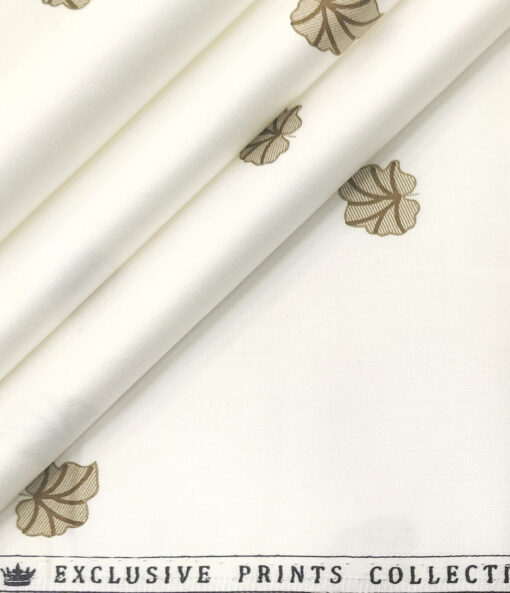 Donzito Men's Cotton Printed 2.25 Meter Unstitched Shirting Fabric (White & Brown)