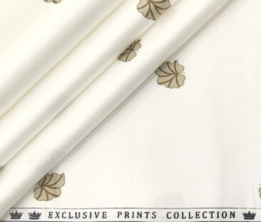 Donzito Men's Cotton Printed 2.25 Meter Unstitched Shirting Fabric (White & Brown)