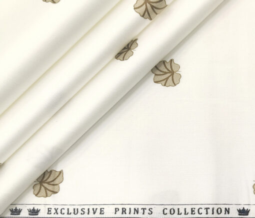 Donzito Men's Cotton Printed 2.25 Meter Unstitched Shirting Fabric (White & Brown)