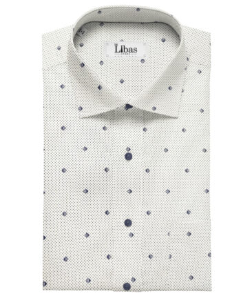 Exquisite Men's Cotton Printed 2.25 Meter Unstitched Shirting Fabric (White & Blue)