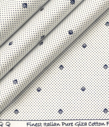 Exquisite Men's Cotton Printed 2.25 Meter Unstitched Shirting Fabric (White & Blue)