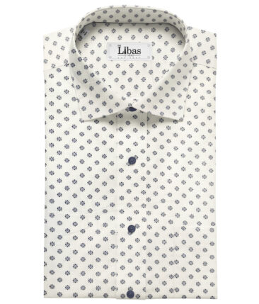 Exquisite Men's Cotton Printed 2.25 Meter Unstitched Shirting Fabric (White & Blue)