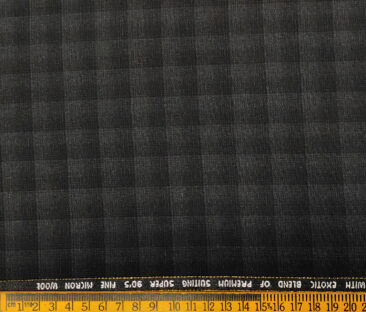 J.Hampstead Men's Wool Checks Super 90's 3.75 Meter Unstitched Suiting Fabric (Dark Grey)