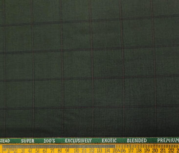 J.Hampstead Men's Wool Checks Super 100's 3 Meter Unstitched Suiting Fabric (Dark Green)