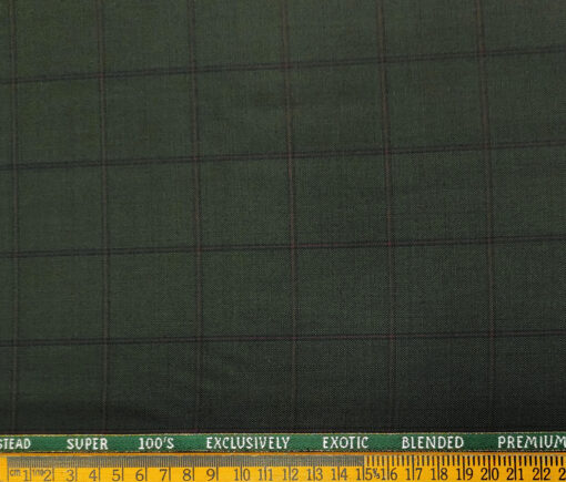 J.Hampstead Men's Wool Checks Super 100's 3 Meter Unstitched Suiting Fabric (Dark Green)