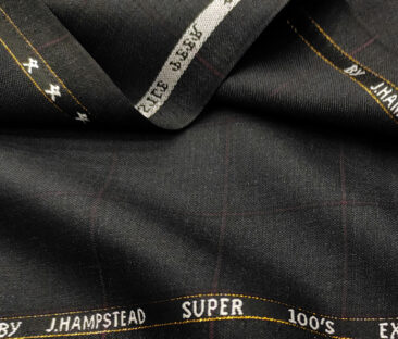 J.Hampstead Men's Wool Checks Super 100's 3.75 Meter Unstitched Suiting Fabric (Dark Grey)