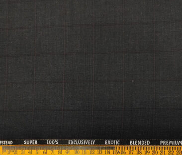 J.Hampstead Men's Wool Checks Super 100's 3.75 Meter Unstitched Suiting Fabric (Dark Grey)