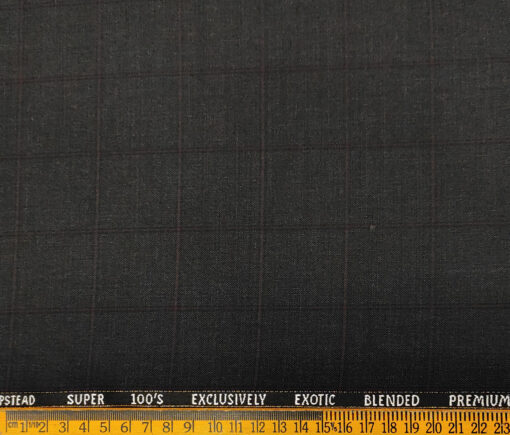 J.Hampstead Men's Wool Checks Super 100's 3.75 Meter Unstitched Suiting Fabric (Dark Grey)