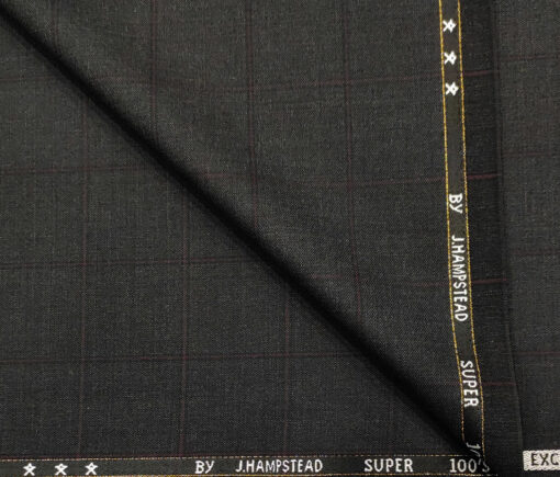 J.Hampstead Men's Wool Checks Super 100's 3.75 Meter Unstitched Suiting Fabric (Dark Grey)