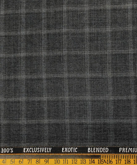 J.Hampstead Men's Wool Checks Super 100's 2 Meter Unstitched Suiting Fabric (Grey)