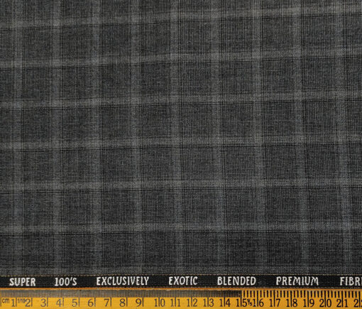 J.Hampstead Men's Wool Checks Super 100's 2 Meter Unstitched Suiting Fabric (Grey)