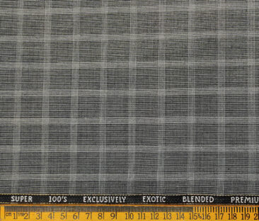 J.Hampstead Men's Wool Checks Super 100's 3 Meter Unstitched Suiting Fabric (Light Grey)