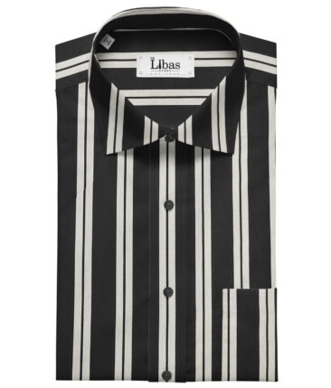 Mafatlal Men's Giza Cotton Striped 2 Meter Unstitched Shirting Fabric (Black & Grey)