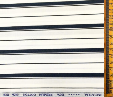 Mafatlal Men's Giza Cotton Striped 2 Meter Unstitched Shirting Fabric (White & Black)