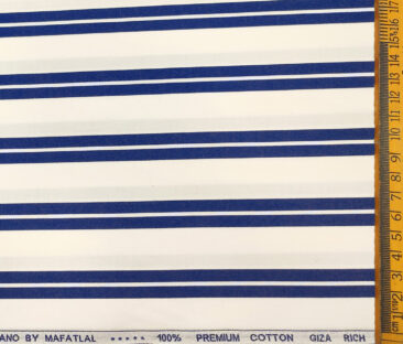 Mafatlal Men's Giza Cotton Striped 2 Meter Unstitched Shirting Fabric (White & Royal Blue)