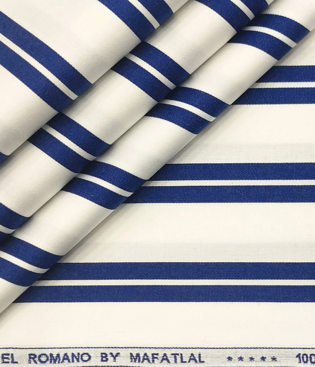 Mafatlal Men's Giza Cotton Striped 2 Meter Unstitched Shirting Fabric (White & Royal Blue)