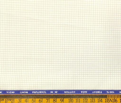 Tessitura Monti Men's Giza Cotton Checks 2 Meter Unstitched Shirting Fabric (Cream & Beige)