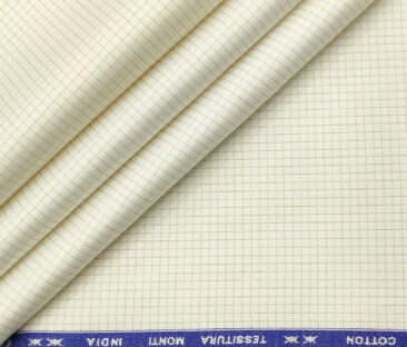 Tessitura Monti Men's Giza Cotton Checks 2 Meter Unstitched Shirting Fabric (Cream & Beige)