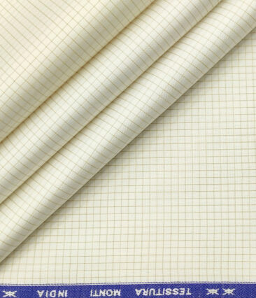 Tessitura Monti Men's Giza Cotton Checks 2 Meter Unstitched Shirting Fabric (Cream & Beige)