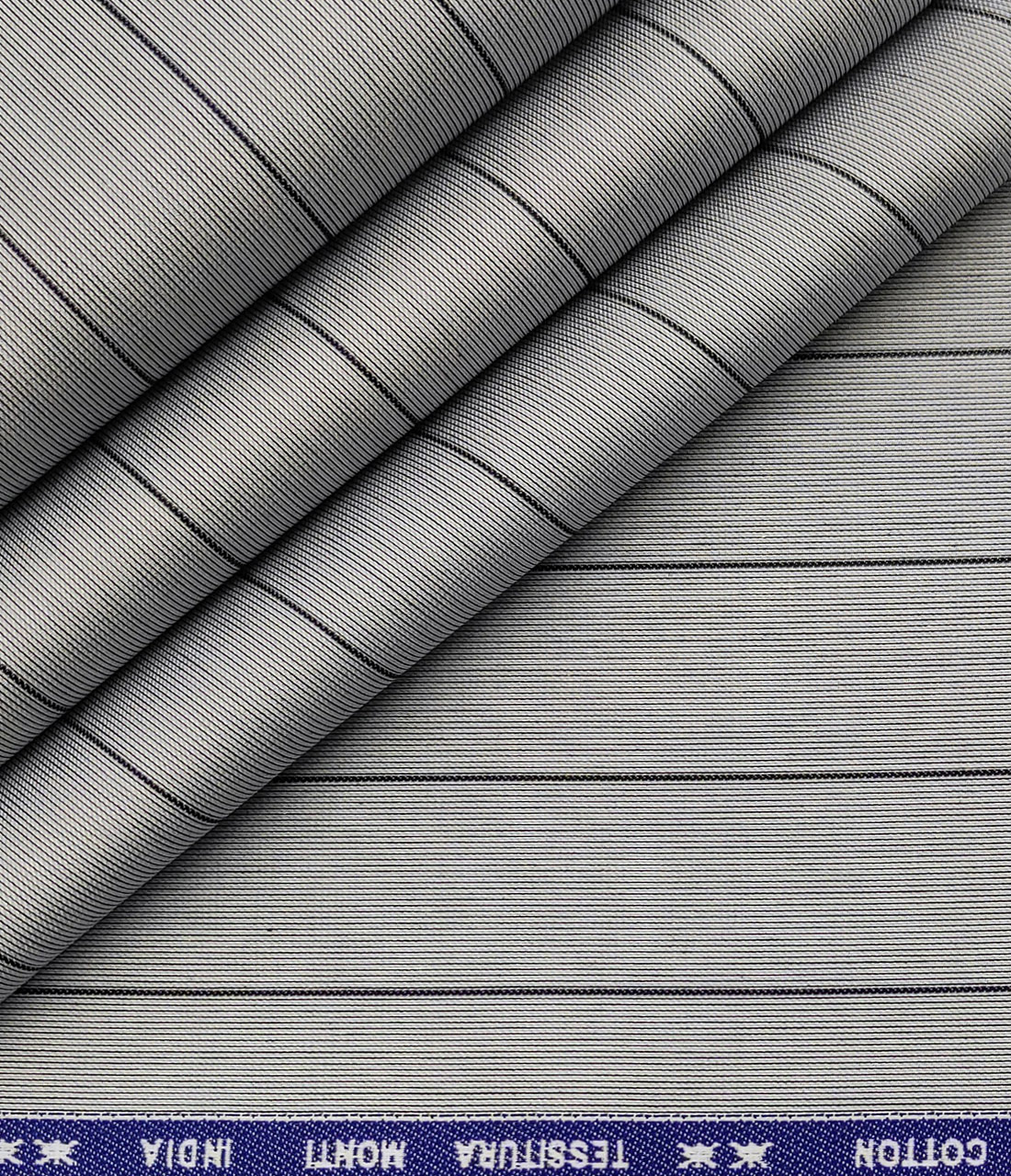 Tessitura Monti Men's Giza Cotton Striped 2 Meter Unstitched Shirting Fabric (Light Grey)