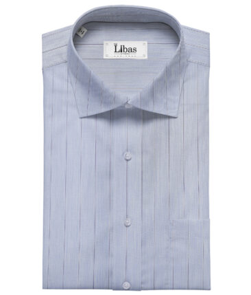 Tessitura Monti Men's Giza Cotton Striped 2 Meter Unstitched Shirting Fabric (Sky Blue)