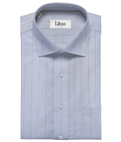 Tessitura Monti Men's Giza Cotton Striped 2 Meter Unstitched Shirting Fabric (Sky Blue)