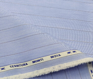 Tessitura Monti Men's Giza Cotton Striped 2 Meter Unstitched Shirting Fabric (Sky Blue)
