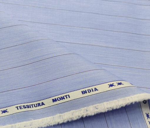 Tessitura Monti Men's Giza Cotton Striped 2 Meter Unstitched Shirting Fabric (Sky Blue)