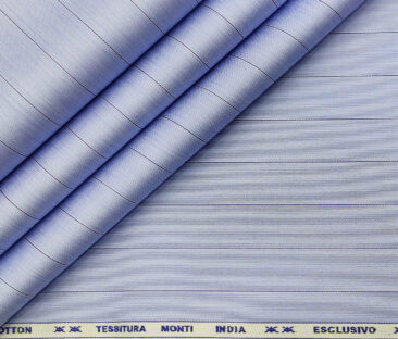 Tessitura Monti Men's Giza Cotton Striped 2 Meter Unstitched Shirting Fabric (Sky Blue)