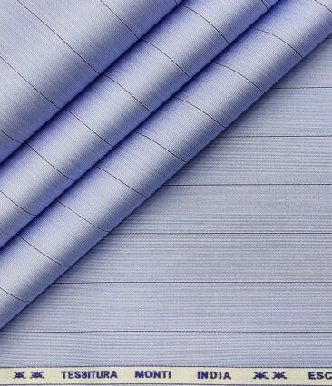 Tessitura Monti Men's Giza Cotton Striped 2 Meter Unstitched Shirting Fabric (Sky Blue)