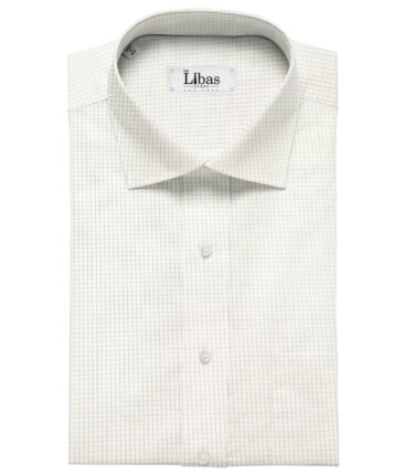 Tessitura Monti Men's Giza Cotton Checks 2 Meter Unstitched Shirting Fabric (White & Blue)