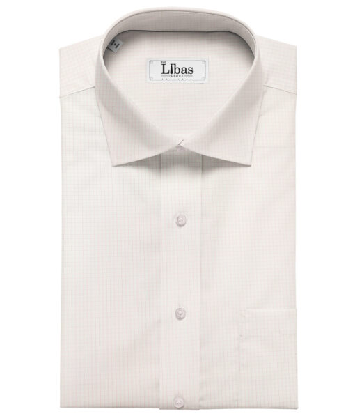 Tessitura Monti Men's Giza Cotton Checks 2 Meter Unstitched Shirting Fabric (White & Pink)