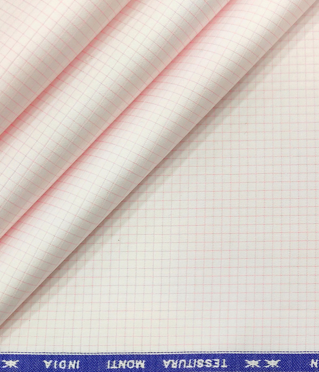 Tessitura Monti Men's Giza Cotton Checks 2 Meter Unstitched Shirting Fabric (White & Pink)