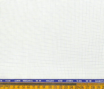 Tessitura Monti Men's Giza Cotton Checks 2 Meter Unstitched Shirting Fabric (Whit & Sky Blue)