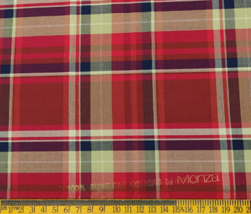 Monza Men's Giza Cotton Checks 2 Meter Unstitched Shirting Fabric (Black & Red)