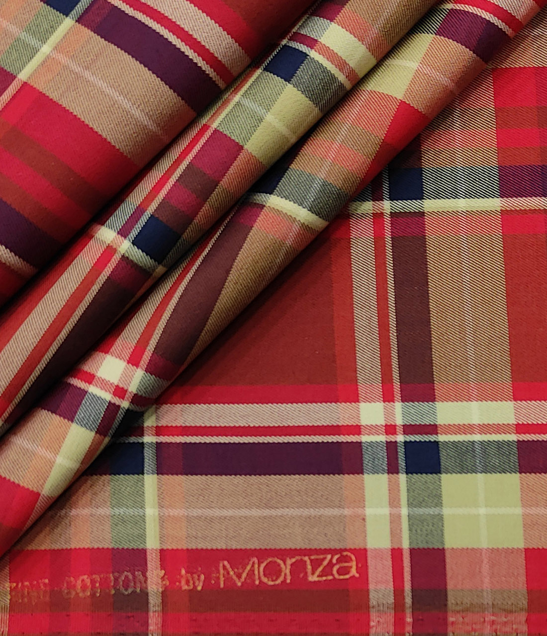 Monza Men's Giza Cotton Checks 2 Meter Unstitched Shirting Fabric (Black & Red)