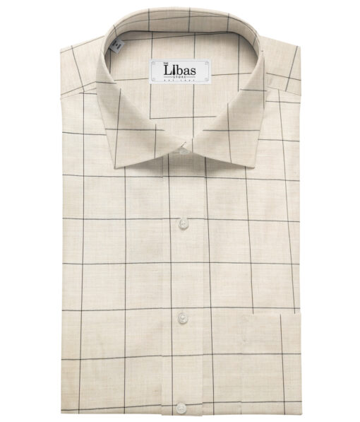 Monza Men's Cotton Modal Checks 2 Meter Unstitched Shirting Fabric (Beige)