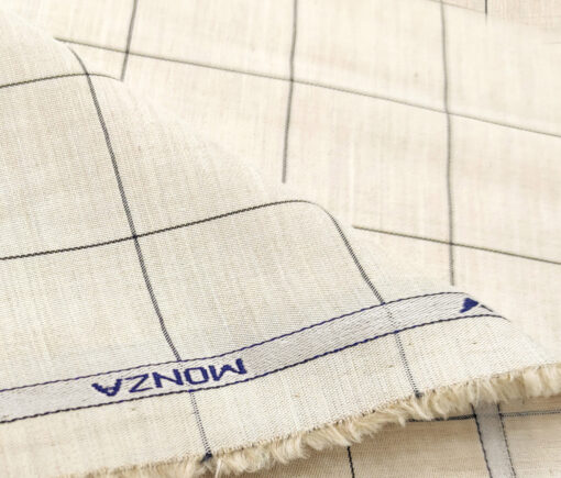 Monza Men's Cotton Modal Checks 2 Meter Unstitched Shirting Fabric (Beige)