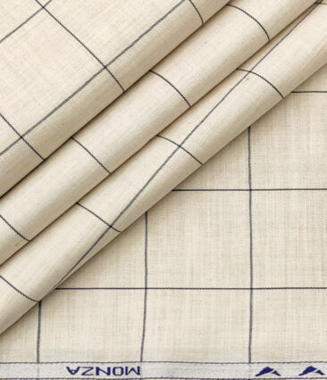 Monza Men's Cotton Modal Checks 2 Meter Unstitched Shirting Fabric (Beige)