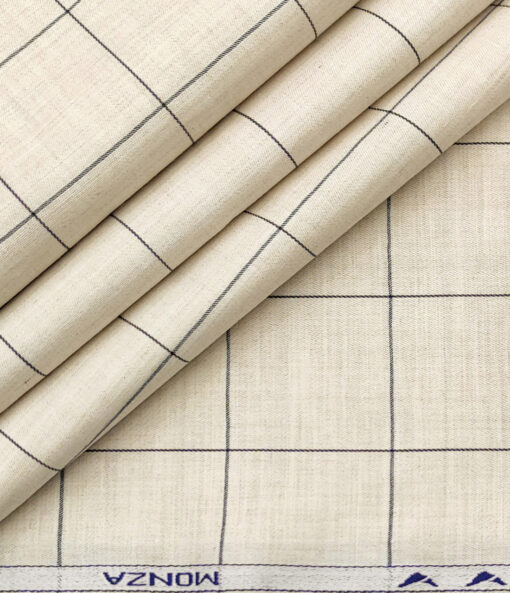 Monza Men's Cotton Modal Checks 2 Meter Unstitched Shirting Fabric (Beige)