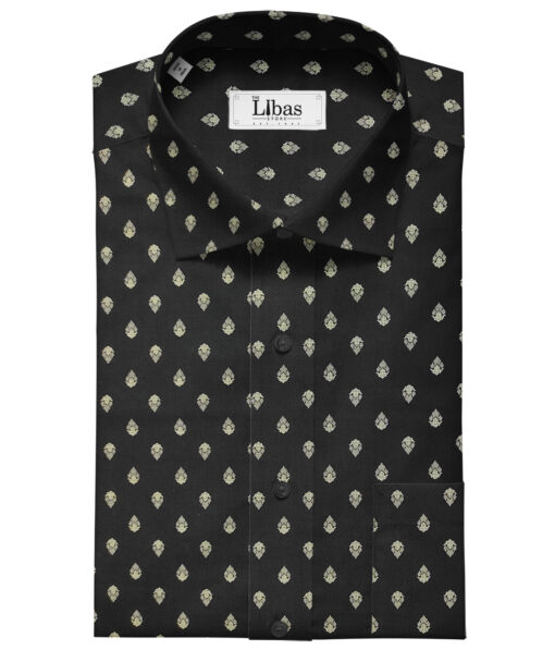 Nemesis Men's Cotton Printed 2.25 Meter Unstitched Shirting Fabric (Black & Beige)