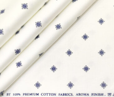 Nemesis Men's Cotton Printed 2.25 Meter Unstitched Shirting Fabric (Milky White & Blue)