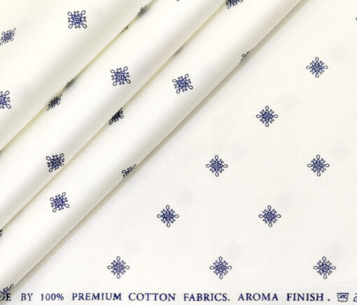 Nemesis Men's Cotton Printed 2.25 Meter Unstitched Shirting Fabric (Milky White & Blue)