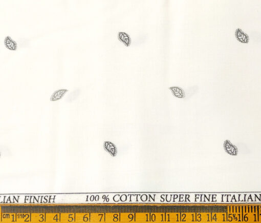 PEE GEE Men's Cotton Printed 2.25 Meter Unstitched Shirting Fabric (Milky White & Grey)