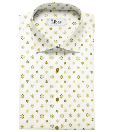 PEE GEE Men's Cotton Printed 2.25 Meter Unstitched Shirting Fabric (Milky White & Yellow)