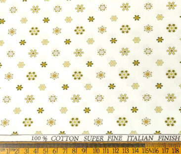 PEE GEE Men's Cotton Printed 2.25 Meter Unstitched Shirting Fabric (Milky White & Yellow)