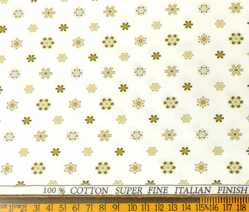 PEE GEE Men's Cotton Printed 2.25 Meter Unstitched Shirting Fabric (Milky White & Yellow)