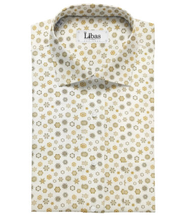 PEE GEE Men's Cotton Printed 2.25 Meter Unstitched Shirting Fabric (Milky White)