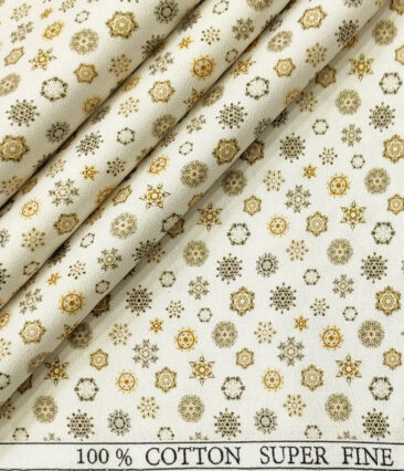 PEE GEE Men's Cotton Printed 2.25 Meter Unstitched Shirting Fabric (Milky White)