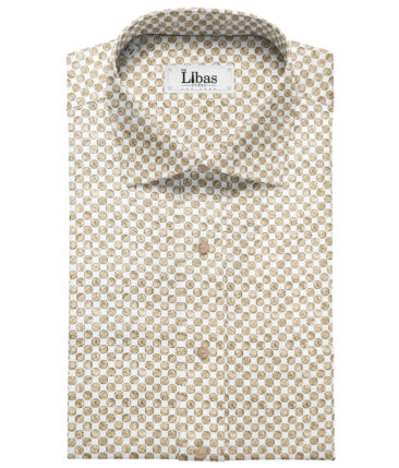 PEE GEE Men's Cotton Printed 2.25 Meter Unstitched Shirting Fabric (White & Brown)